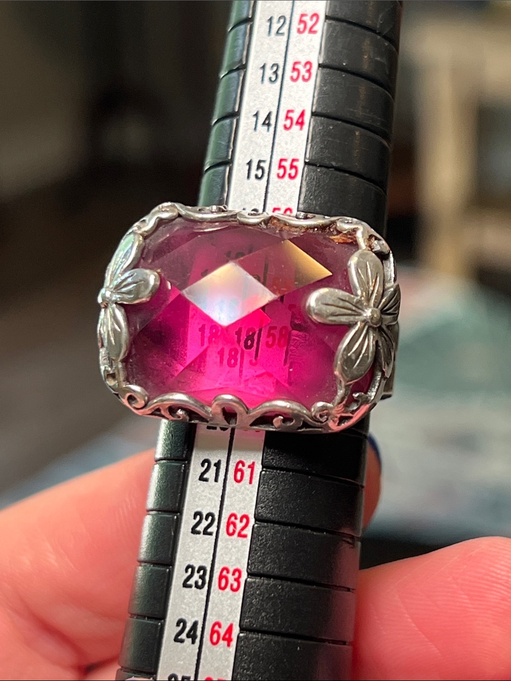 Silpada Sterling Silver 925 Berry-Licious Faceted Pink Glass Flower Ring Retired